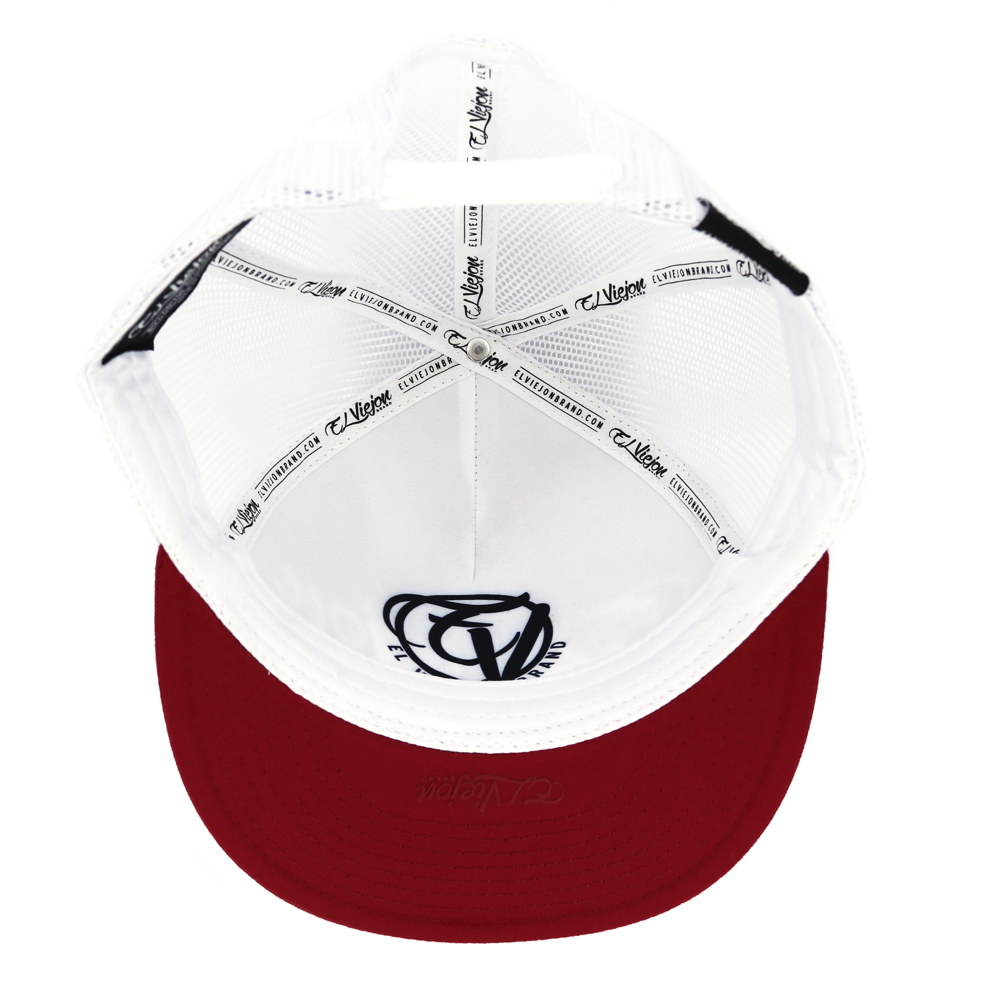 La Original maroon flat visor hat with white mesh back, adjustable snapback, and embroidered logo.