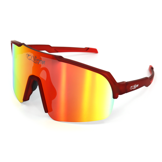 Red El Viejon Brand Magna sport sunglasses with a single, color-changing, mirrored lens and TR frame.