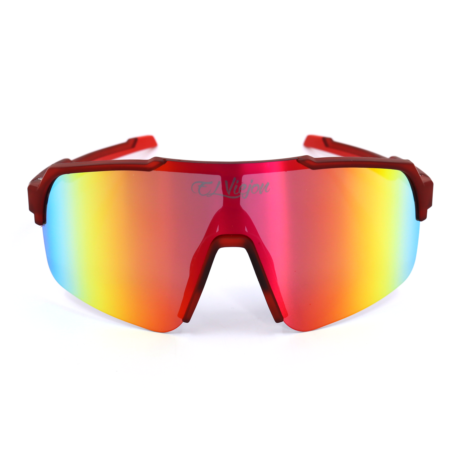 Magna sport sunglasses with red TR frame and iridescent color-changing lens, El Viejon logo.