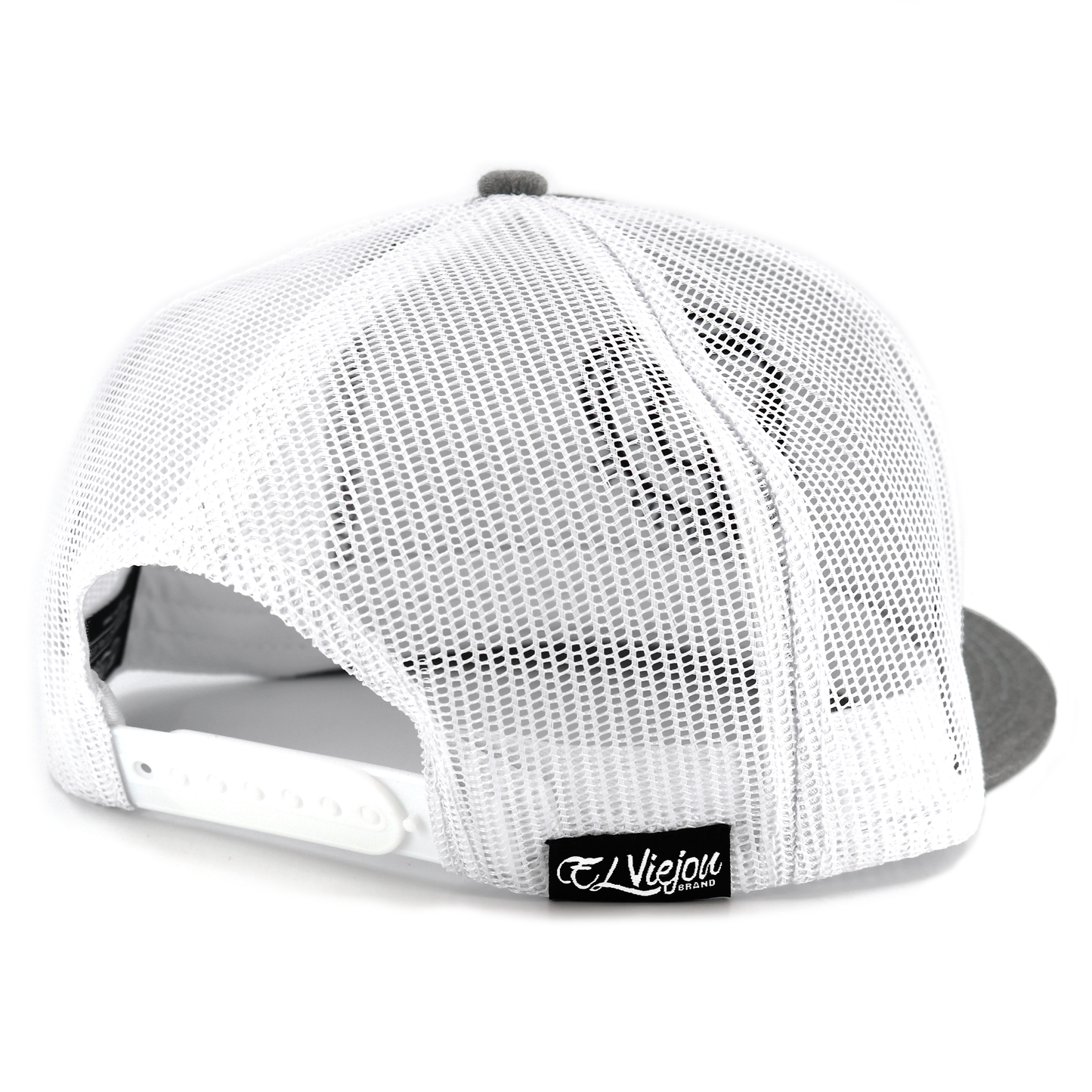Muchacho Alegre heather/white flat visor hat with white mesh back and adjustable snapback.