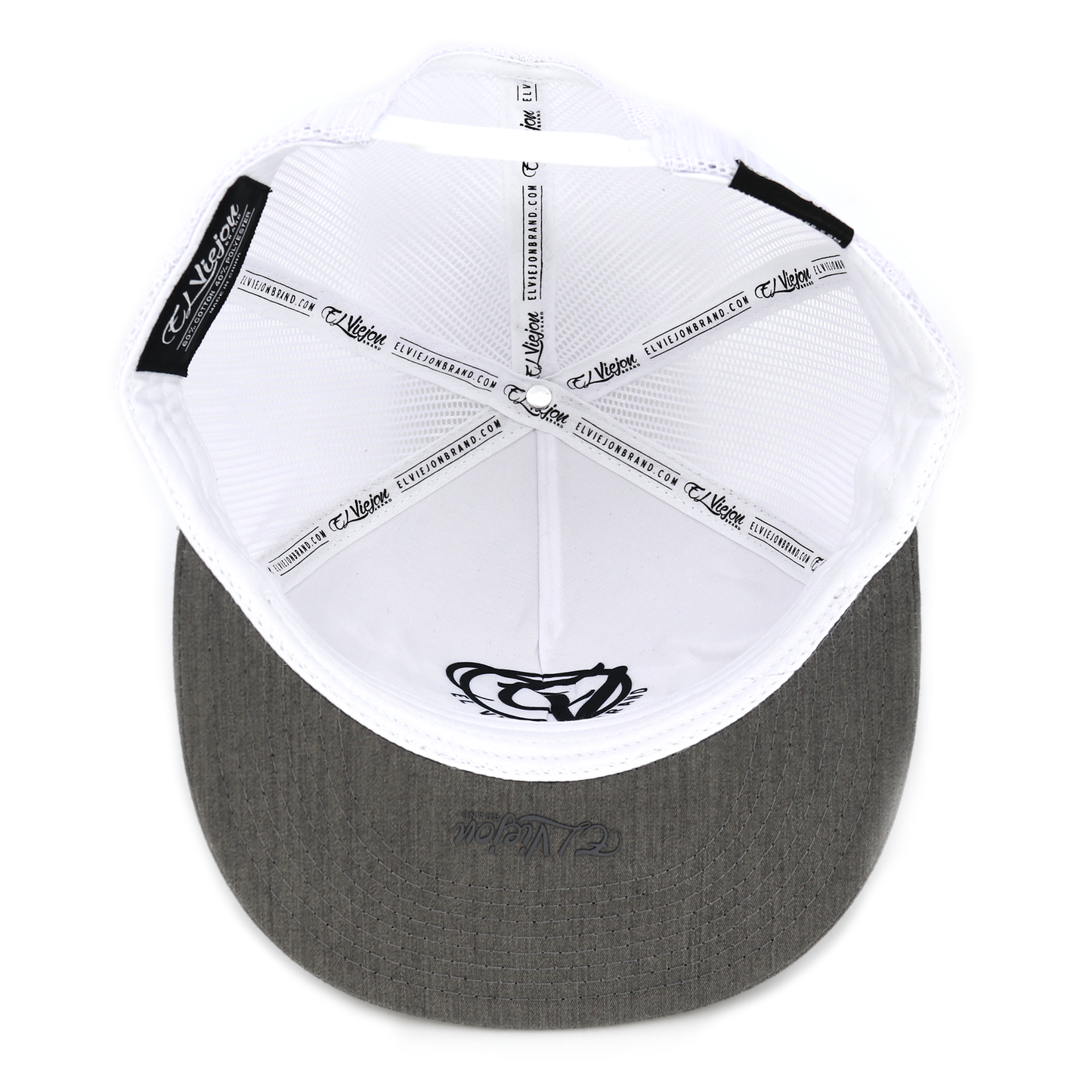 Muchacho Alegre heather/white flat visor hat with white mesh back and adjustable snapback.