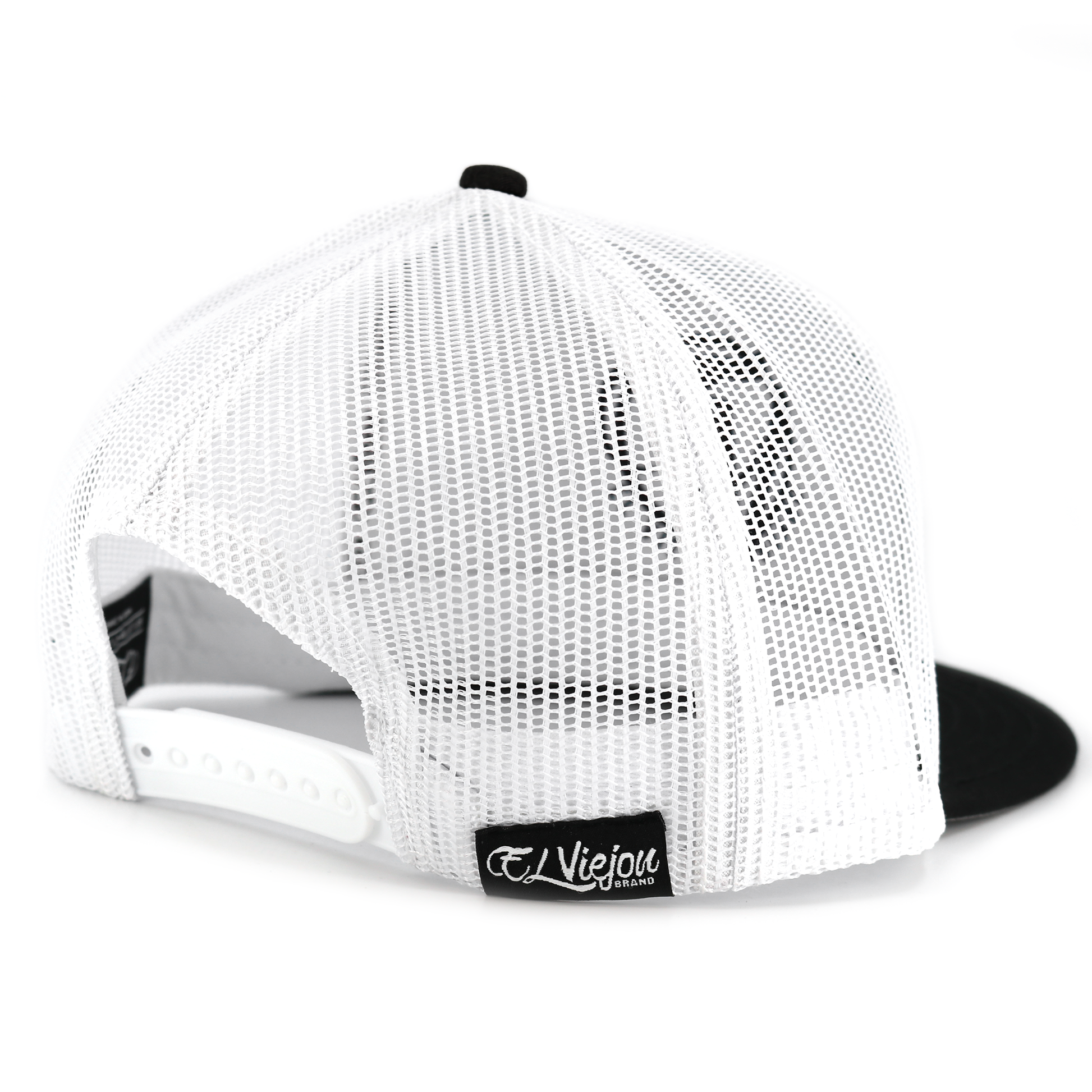 Nayarit Black/White flat visor hat with white mesh back and adjustable snapback.