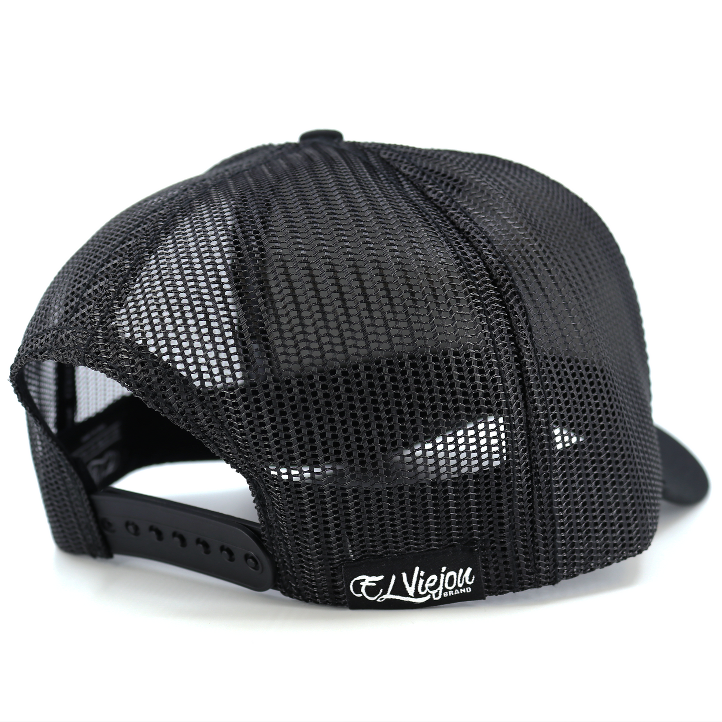 Halcon Black AVC hat, high profile, black mesh back, pre-curved visor, adjustable snapback.