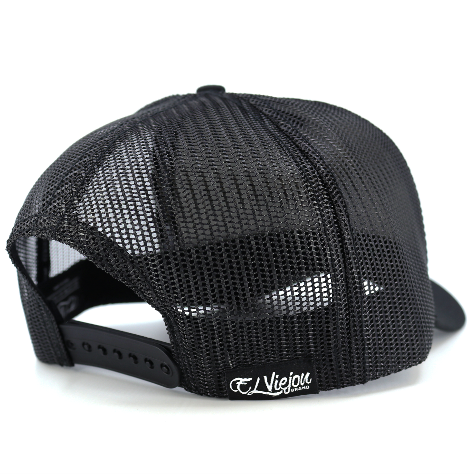 Halcon Black AVC hat, high profile, black mesh back, pre-curved visor, adjustable snapback.