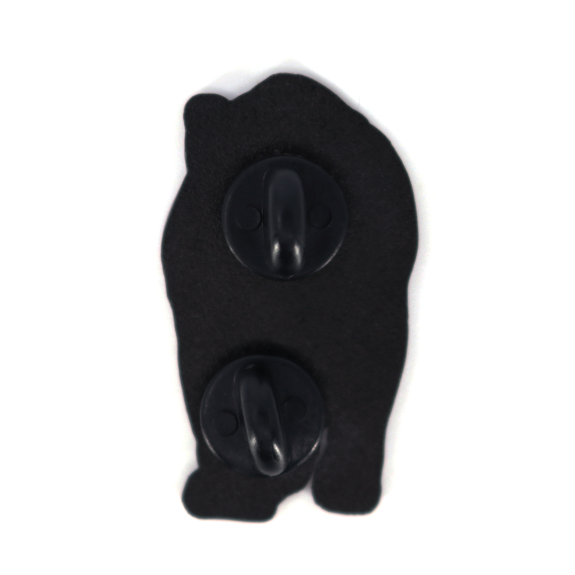 Black Pantera Negra pin back with two rubber clutch attachments.