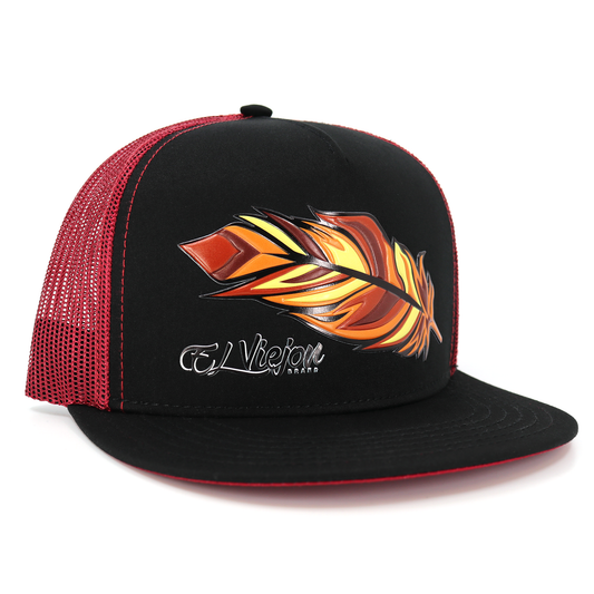 Pluma Black/Maroon flat visor hat / gorra de visera plana