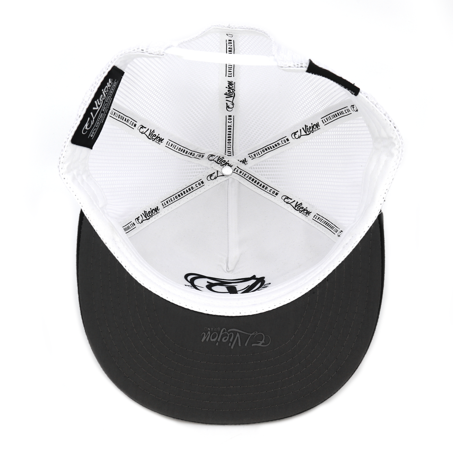 Poblador Black/Charcoal/White flat visor hat with white mesh, black crown, and charcoal brim.