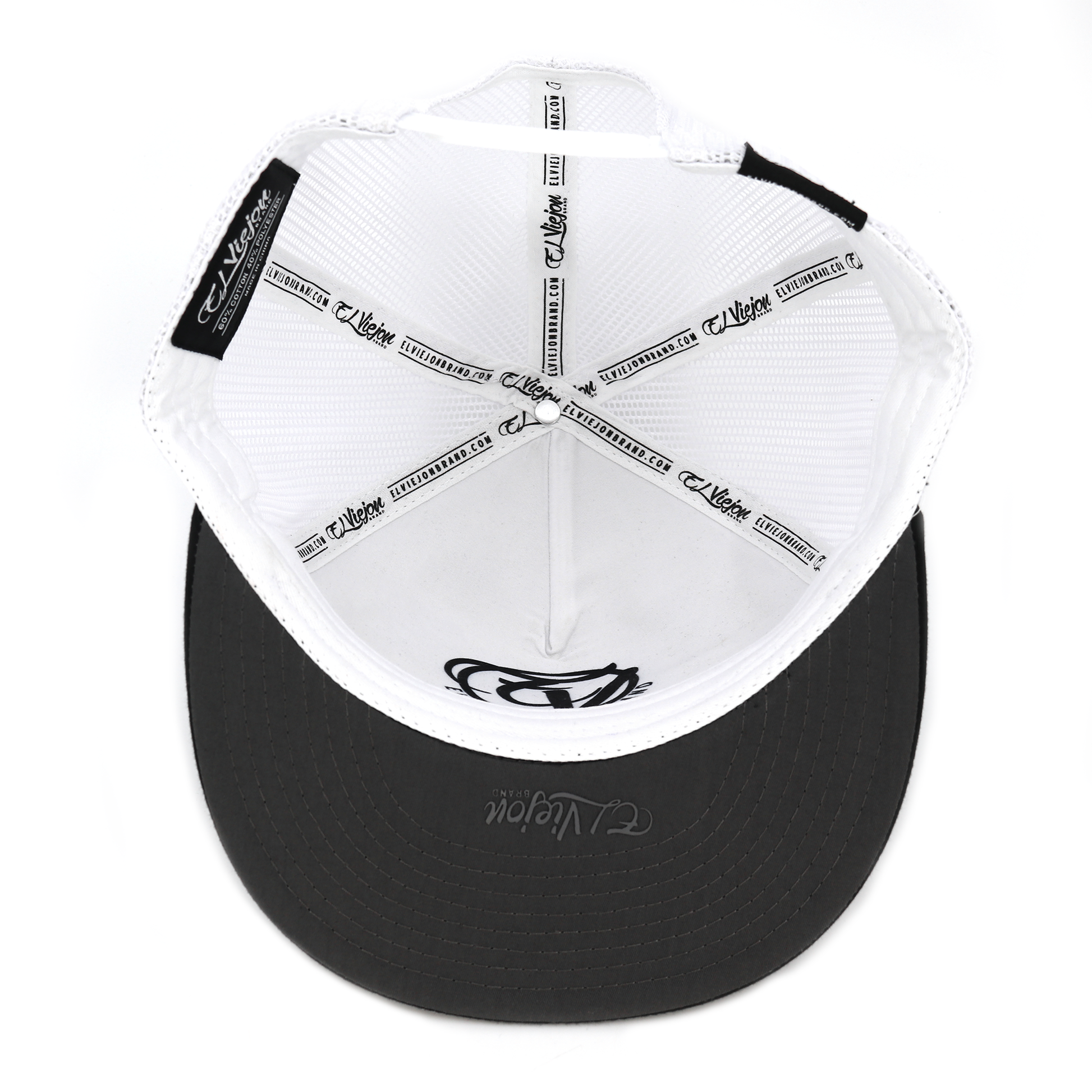 Poblador Black/Charcoal/White flat visor hat with white mesh, black crown, and charcoal brim.
