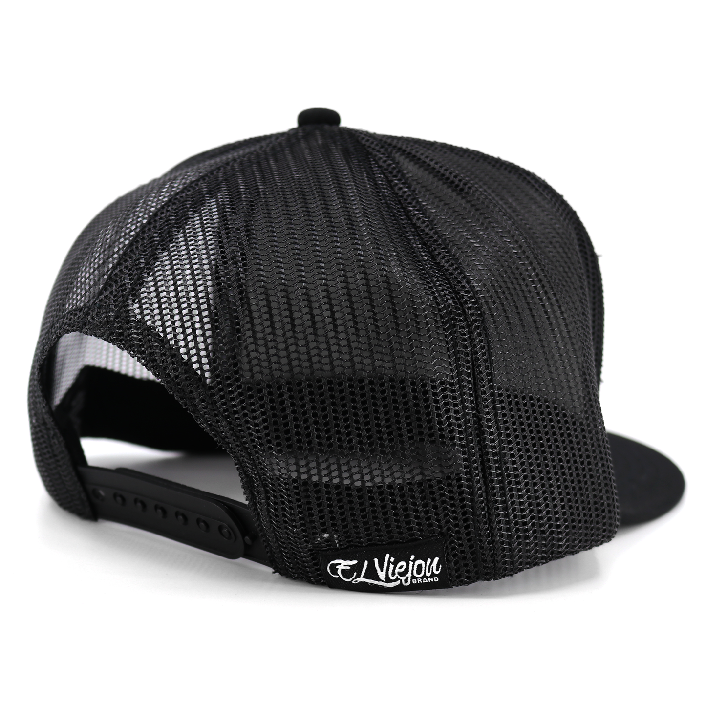 Granada Black flat visor hat with black mesh back and adjustable snapback.