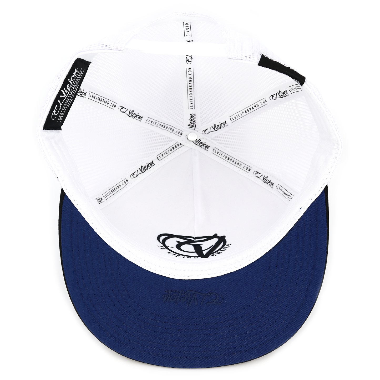 Sonoma Black/Navy/White flat visor hat, adjustable OSFM, with white mesh crown and navy brim.