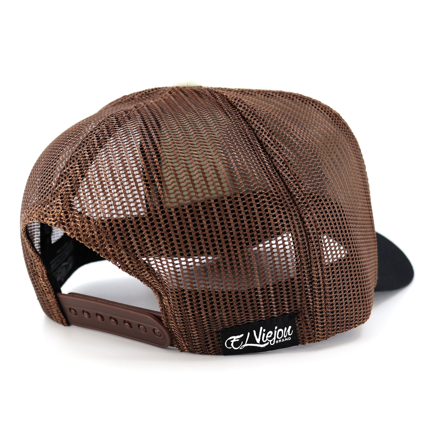 Venado AVC hat with brown mesh back, adjustable snapback, and "El Viejon Brand" tag.