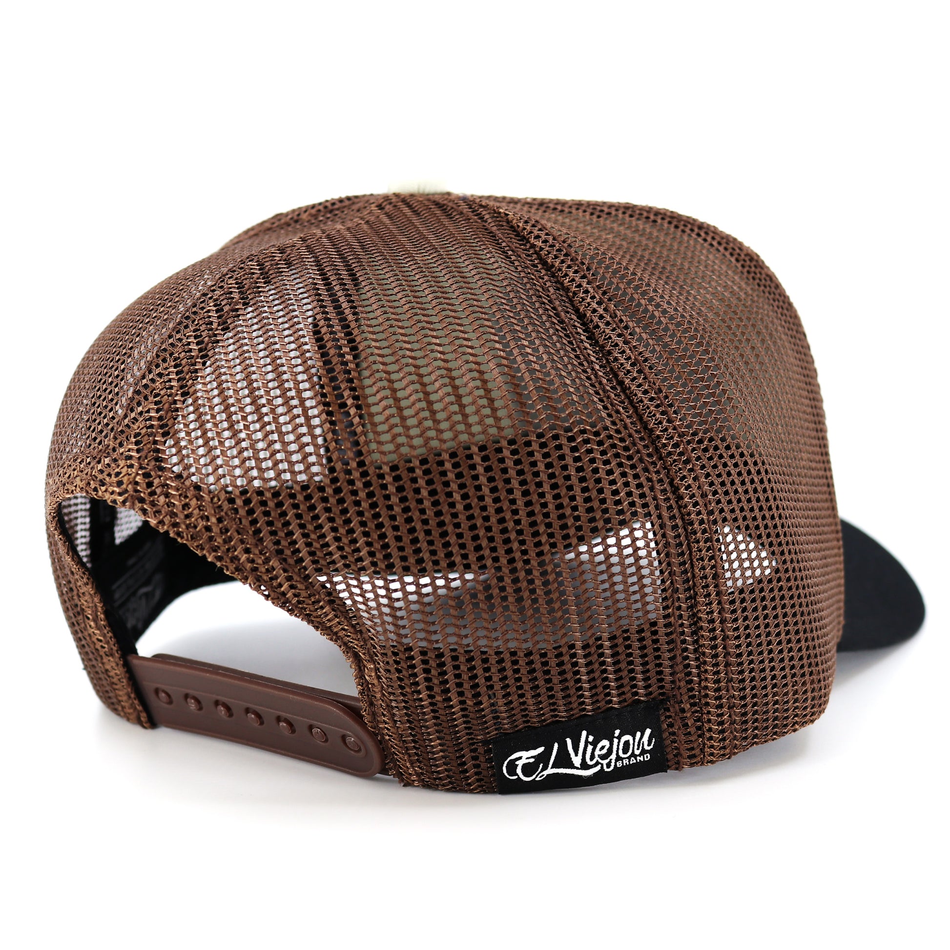 Venado AVC hat with brown mesh back, adjustable snapback, and "El Viejon Brand" tag.