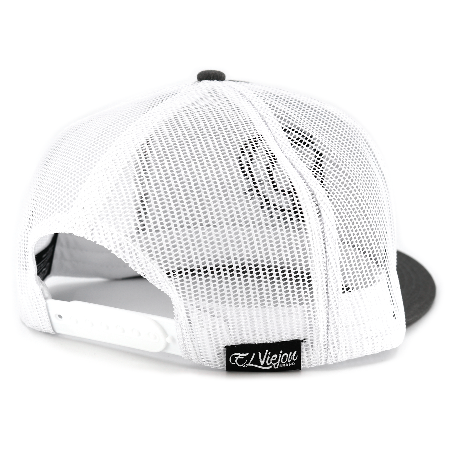 Yucca Charcoal/White flat visor hat with white mesh back and adjustable snapback.