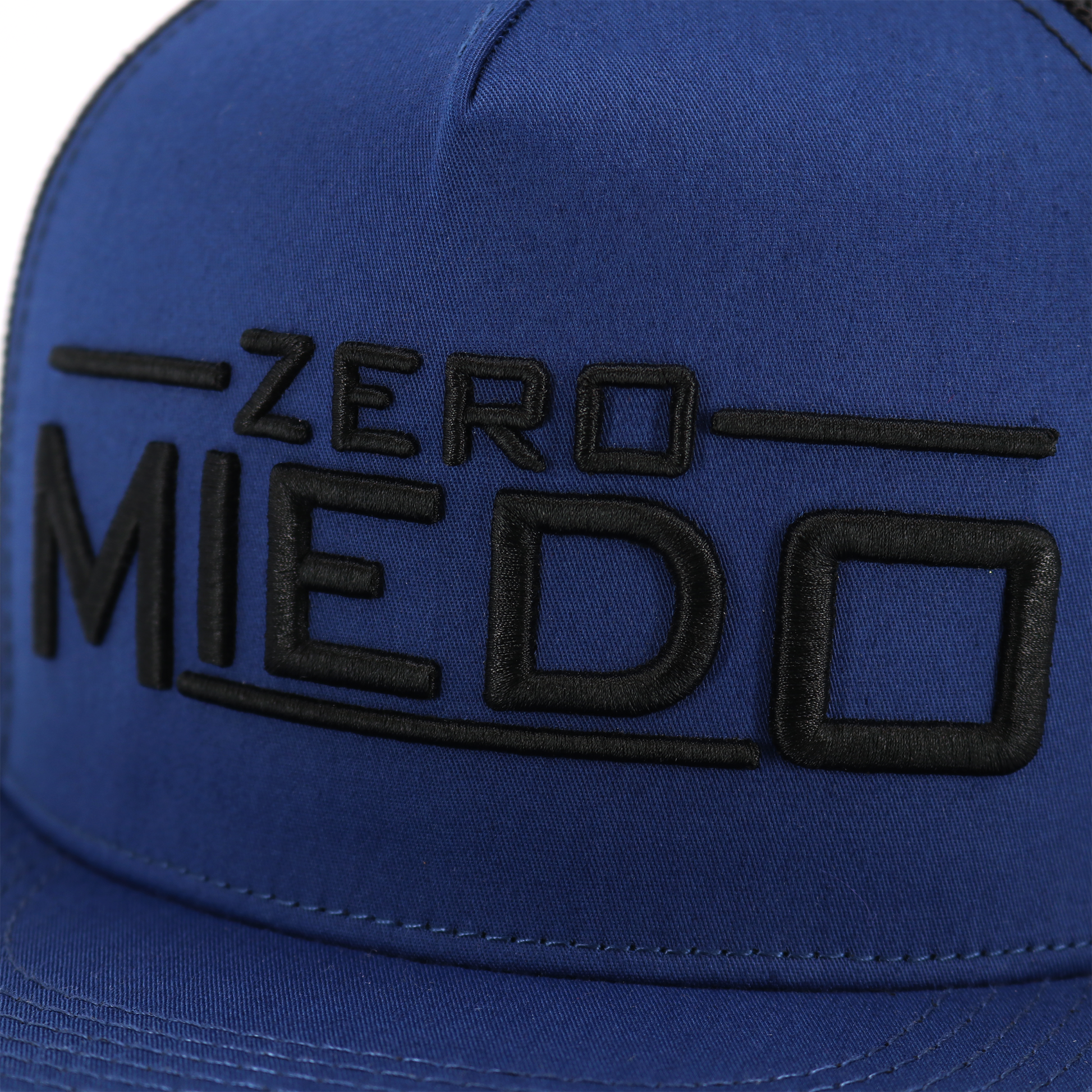 Zero Miedo Navy/Black flat visor hat with black embroidered "ZERO MIEDO" text.