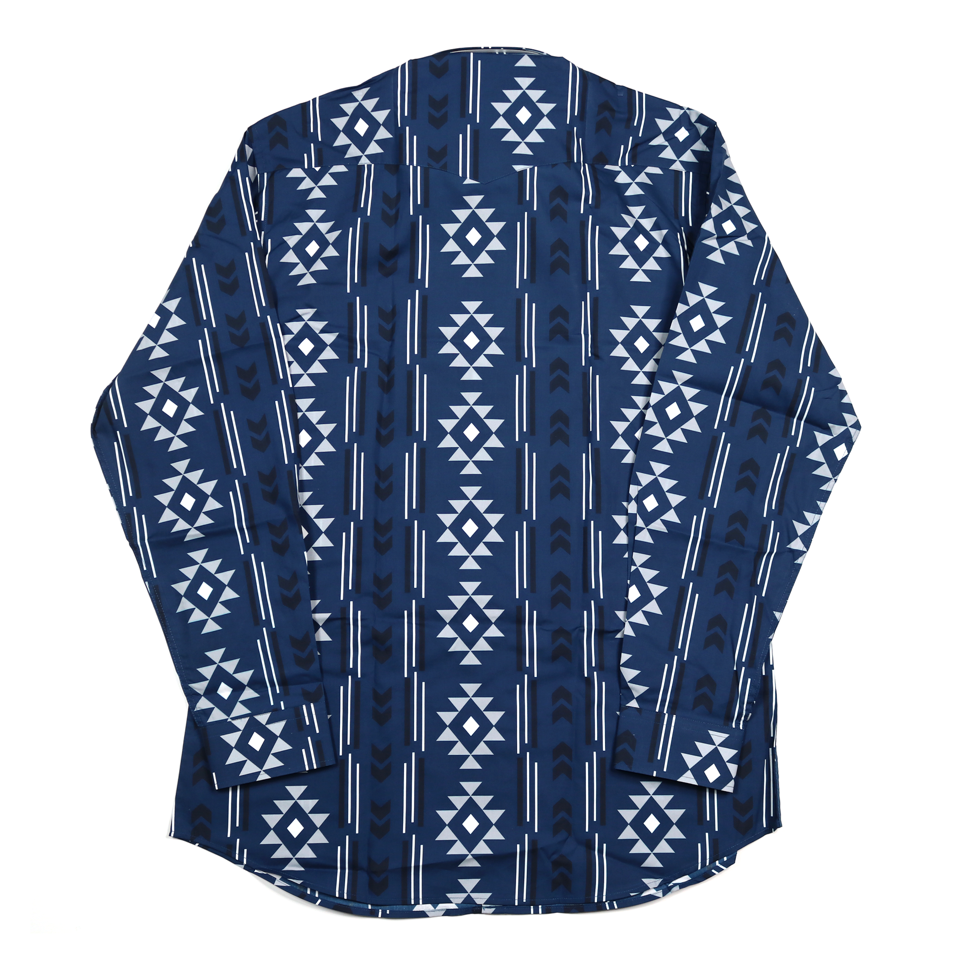 Men's Sonora Navy dress shirt, 100% cotton, with a white and dark blue geometric pattern.
