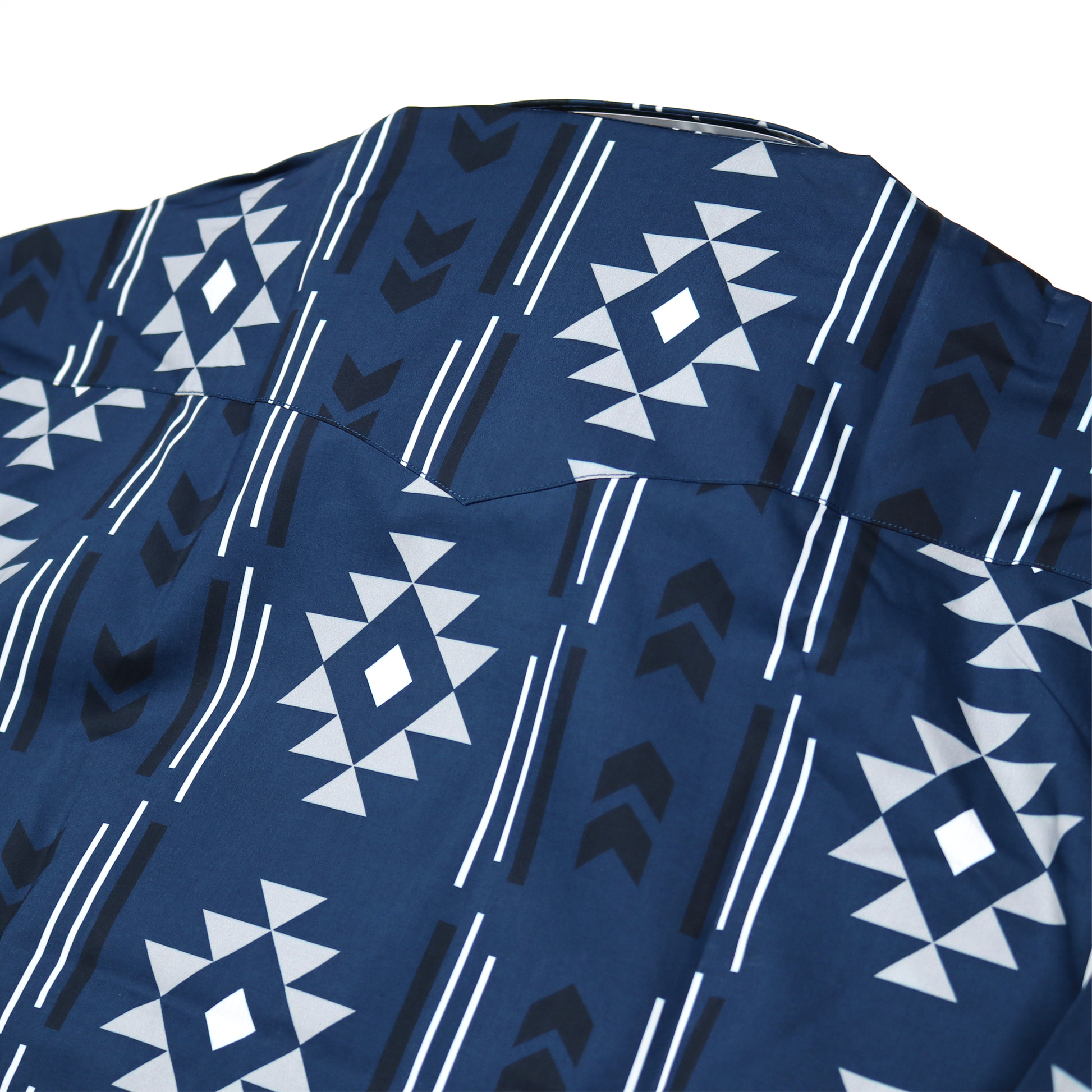 Dress Shirt Sonora Navy, 100% cotton, with a navy, white, and black geometric pattern.