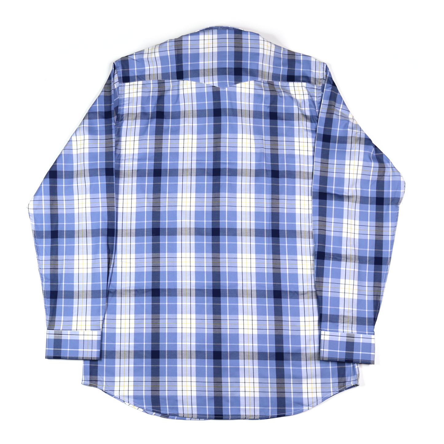 Blue, sky, and white plaid dress shirt, long sleeve, standard fit, 75% cotton/25% modal.