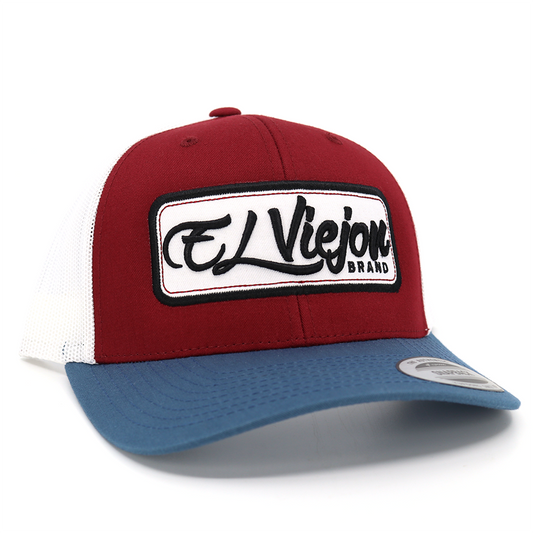 EV Patch Indigo/Maroon/White Yupoong Classic trucker hat with "El Viejon Brand" patch.