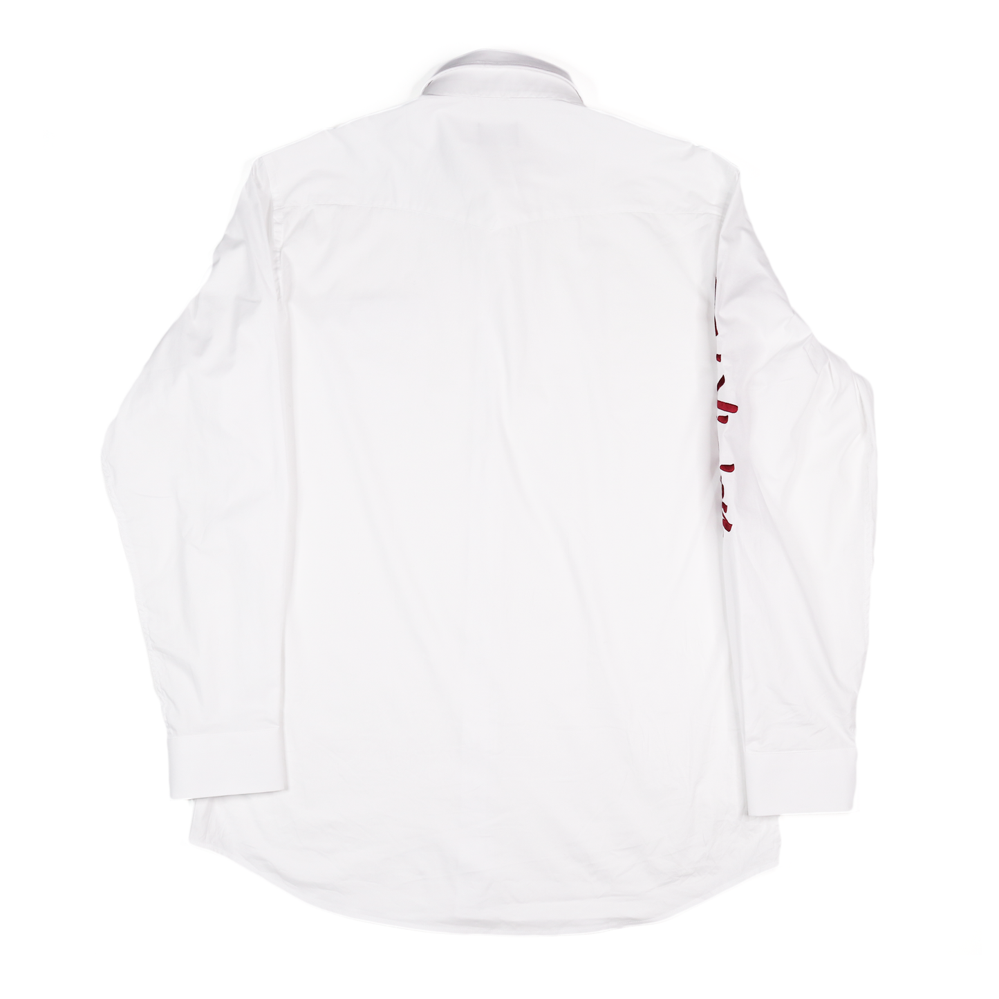 White long-sleeve dress shirt, 97% cotton, with red "El Viejon Brand" embroidered logo on sleeve.