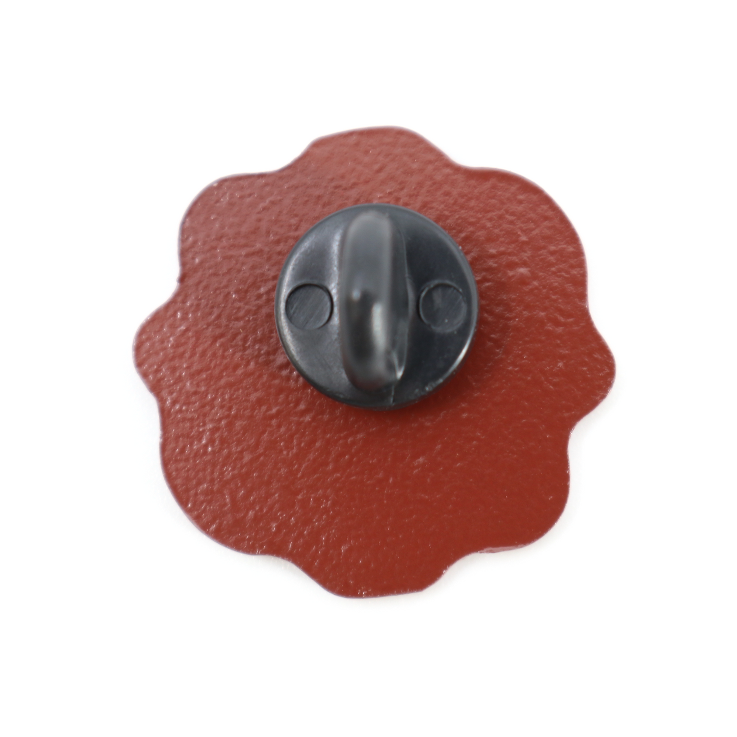 Sellito Rojo™ red enamel pin with a black rubber clutch on the back, shown on a white background.